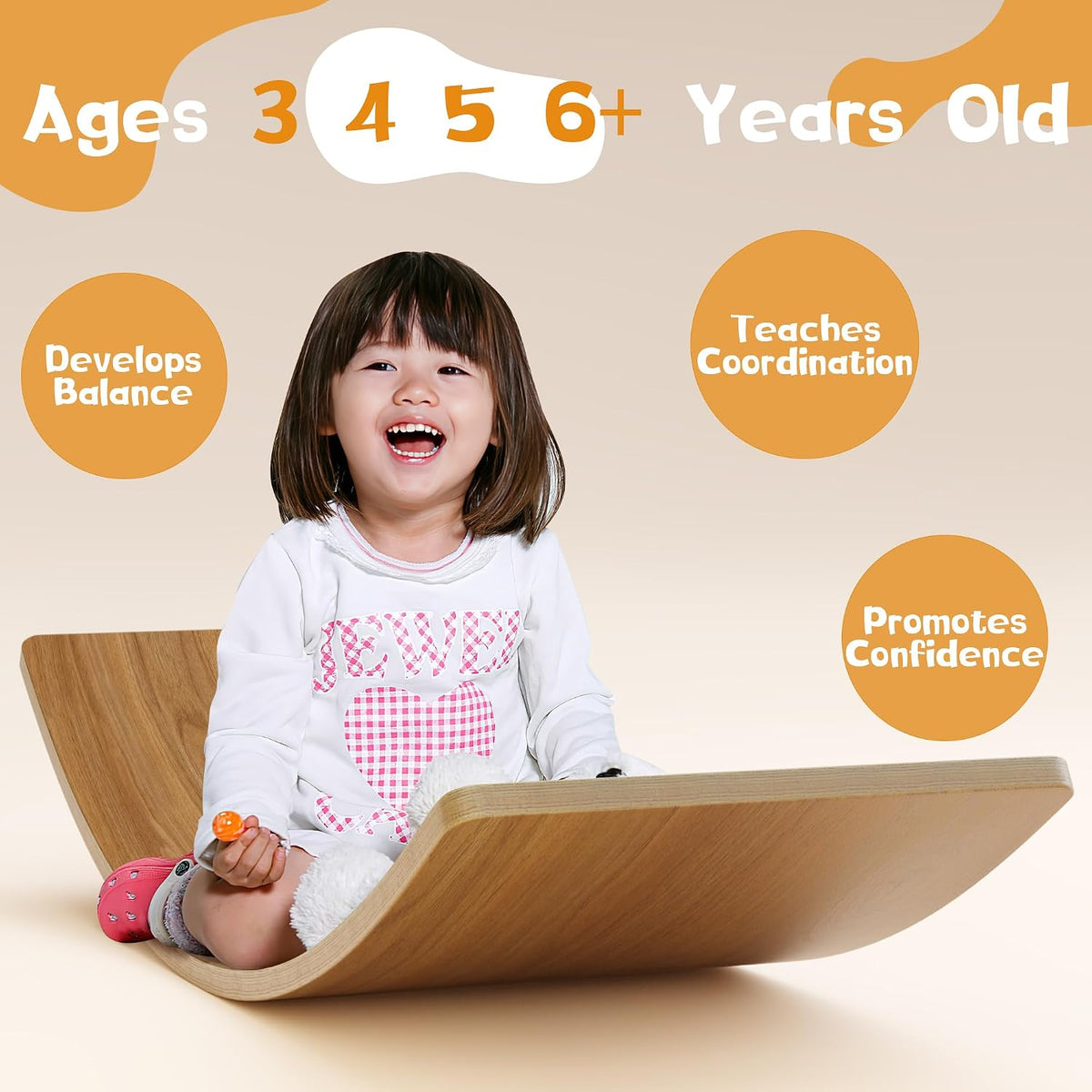 Wobble Balance Board, Wooden Montessori Toy Rocker Board Natural Wood Kids Toddler Open Ended Learning Toy Yoga Curvy Board for Adult Office Classroom Christmas Gifts