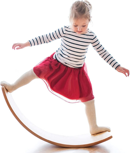 Wobble Balance Board, Wooden Montessori Toy Rocker Board Natural Wood Kids Toddler Open Ended Learning Toy Yoga Curvy Board for Adult Office Classroom Christmas Gifts