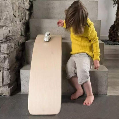 Wobble Balance Board, Wooden Montessori Toy Rocker Board Natural Wood Kids Toddler Open Ended Learning Toy Yoga Curvy Board for Adult Office Classroom Christmas Gifts