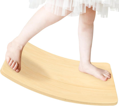 Wobble Balance Board, Wooden Montessori Toy Rocker Board Natural Wood Kids Toddler Open Ended Learning Toy Yoga Curvy Board for Adult Office Classroom Christmas Gifts