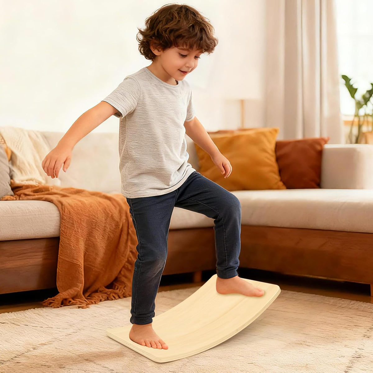 Wobble Balance Board, Wooden Montessori Toy Rocker Board Natural Wood Kids Toddler Open Ended Learning Toy Yoga Curvy Board for Adult Office Classroom Christmas Gifts