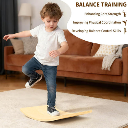 Wobble Balance Board, Wooden Montessori Toy Rocker Board Natural Wood Kids Toddler Open Ended Learning Toy Yoga Curvy Board for Adult Office Classroom Christmas Gifts