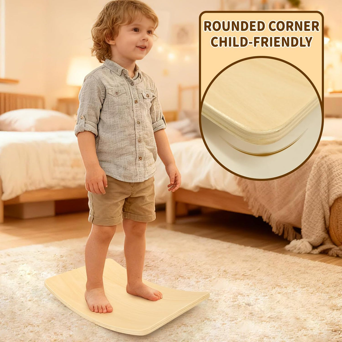 Wobble Balance Board, Wooden Montessori Toy Rocker Board Natural Wood Kids Toddler Open Ended Learning Toy Yoga Curvy Board for Adult Office Classroom Christmas Gifts