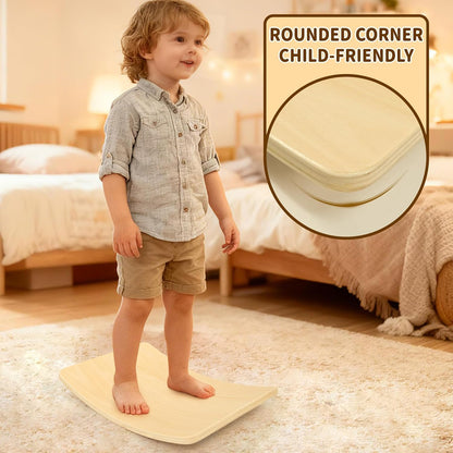 Wobble Balance Board, Wooden Montessori Toy Rocker Board Natural Wood Kids Toddler Open Ended Learning Toy Yoga Curvy Board for Adult Office Classroom Christmas Gifts