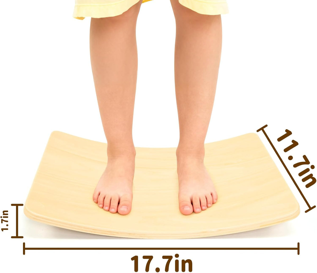 Wobble Balance Board, Wooden Montessori Toy Rocker Board Natural Wood Kids Toddler Open Ended Learning Toy Yoga Curvy Board for Adult Office Classroom Christmas Gifts
