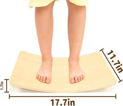 Wobble Balance Board, Wooden Montessori Toy Rocker Board Natural Wood Kids Toddler Open Ended Learning Toy Yoga Curvy Board for Adult Office Classroom Christmas Gifts