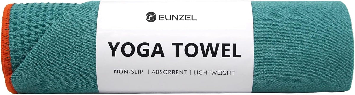 Hot Yoga Towel - Microfiber Non Slip Yoga Mat Towel with Grip Dot Sweat Absorbent Towel for Hot Yoga, Pilates and Fitness 72" x 24", Dark Cyan/Orange