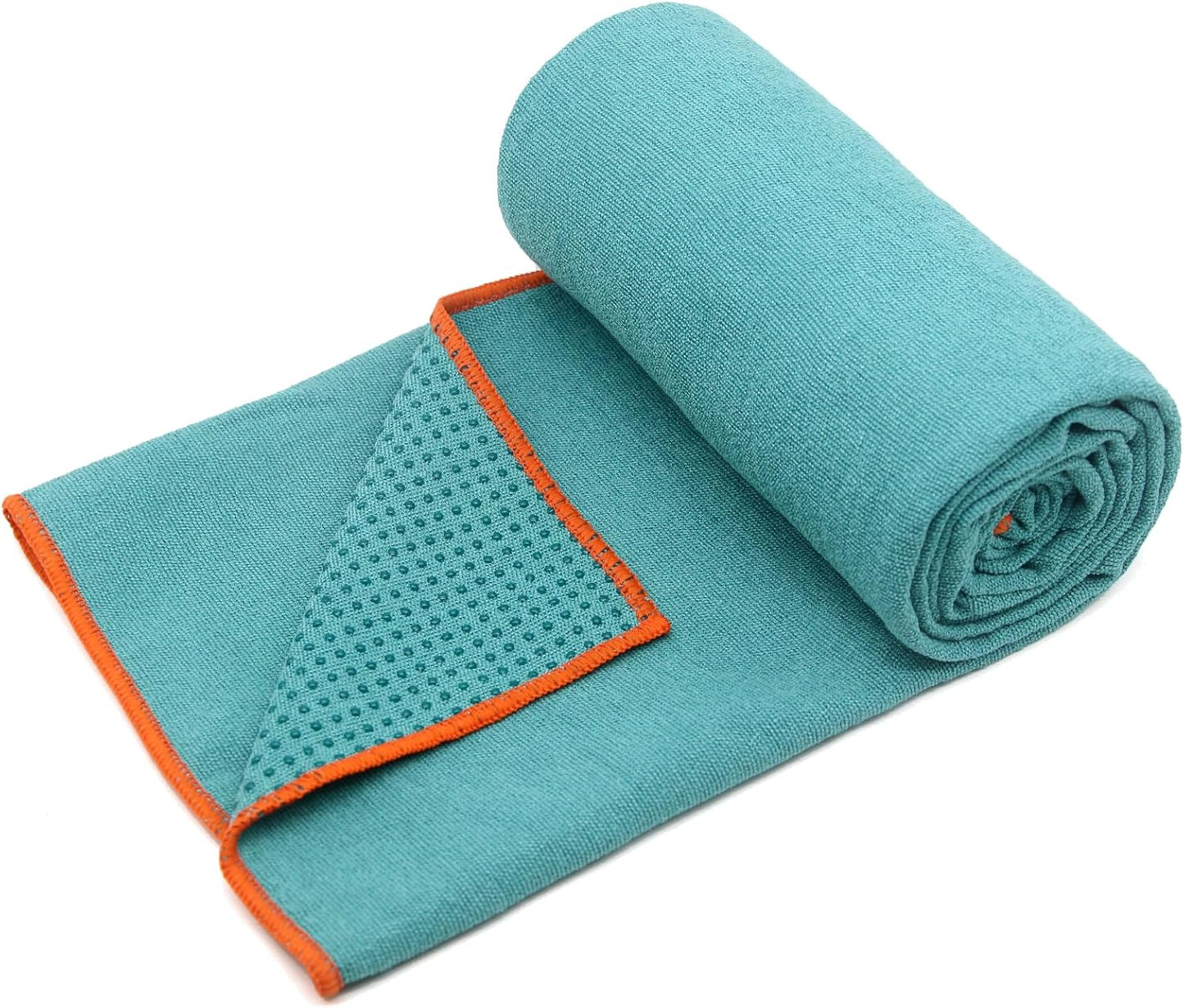 Hot Yoga Towel - Microfiber Non Slip Yoga Mat Towel with Grip Dot Sweat Absorbent Towel for Hot Yoga, Pilates and Fitness 72" x 24", Dark Cyan/Orange