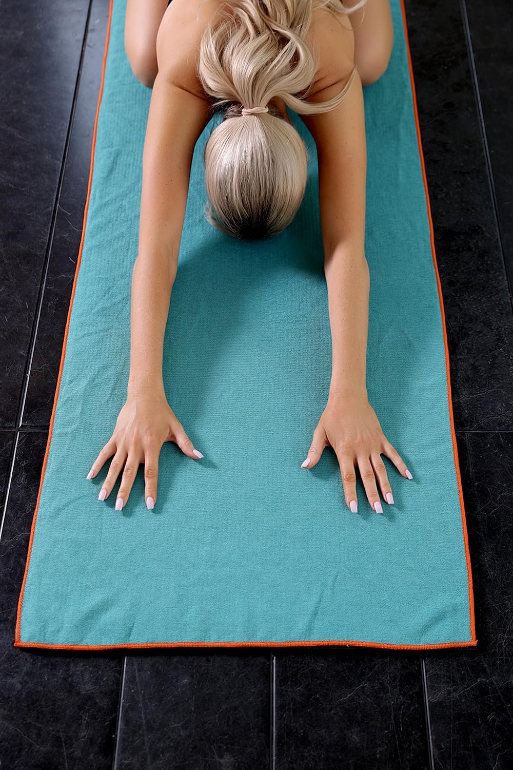 Hot Yoga Towel - Microfiber Non Slip Yoga Mat Towel with Grip Dot Sweat Absorbent Towel for Hot Yoga, Pilates and Fitness 72" x 24", Dark Cyan/Orange
