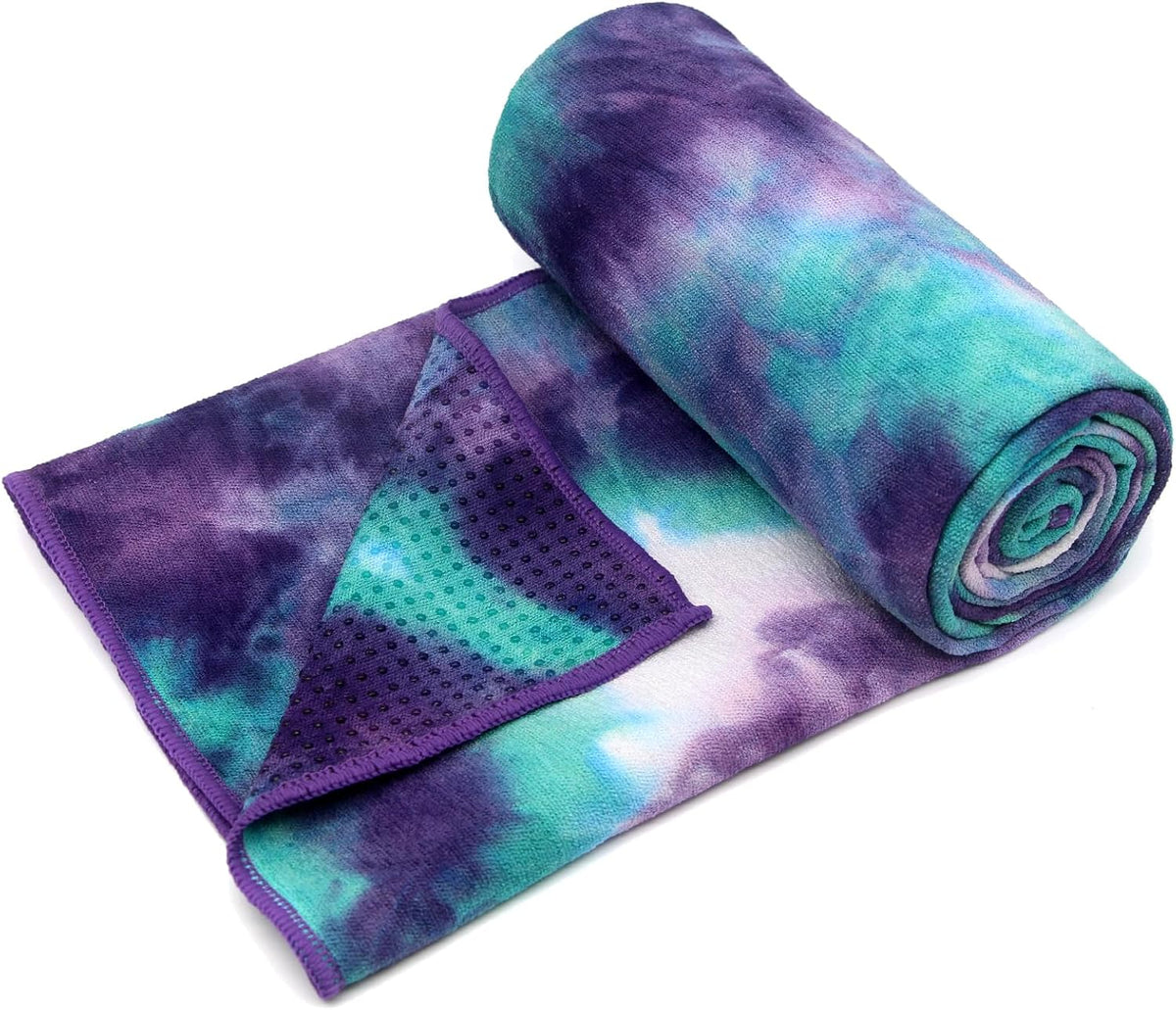 Hot Yoga Towel - Microfiber Non Slip Yoga Mat Towel with Grip Dot Sweat Absorbent Towel for Hot Yoga, Pilates and Fitness 72" x 24", Dark Cyan/Orange