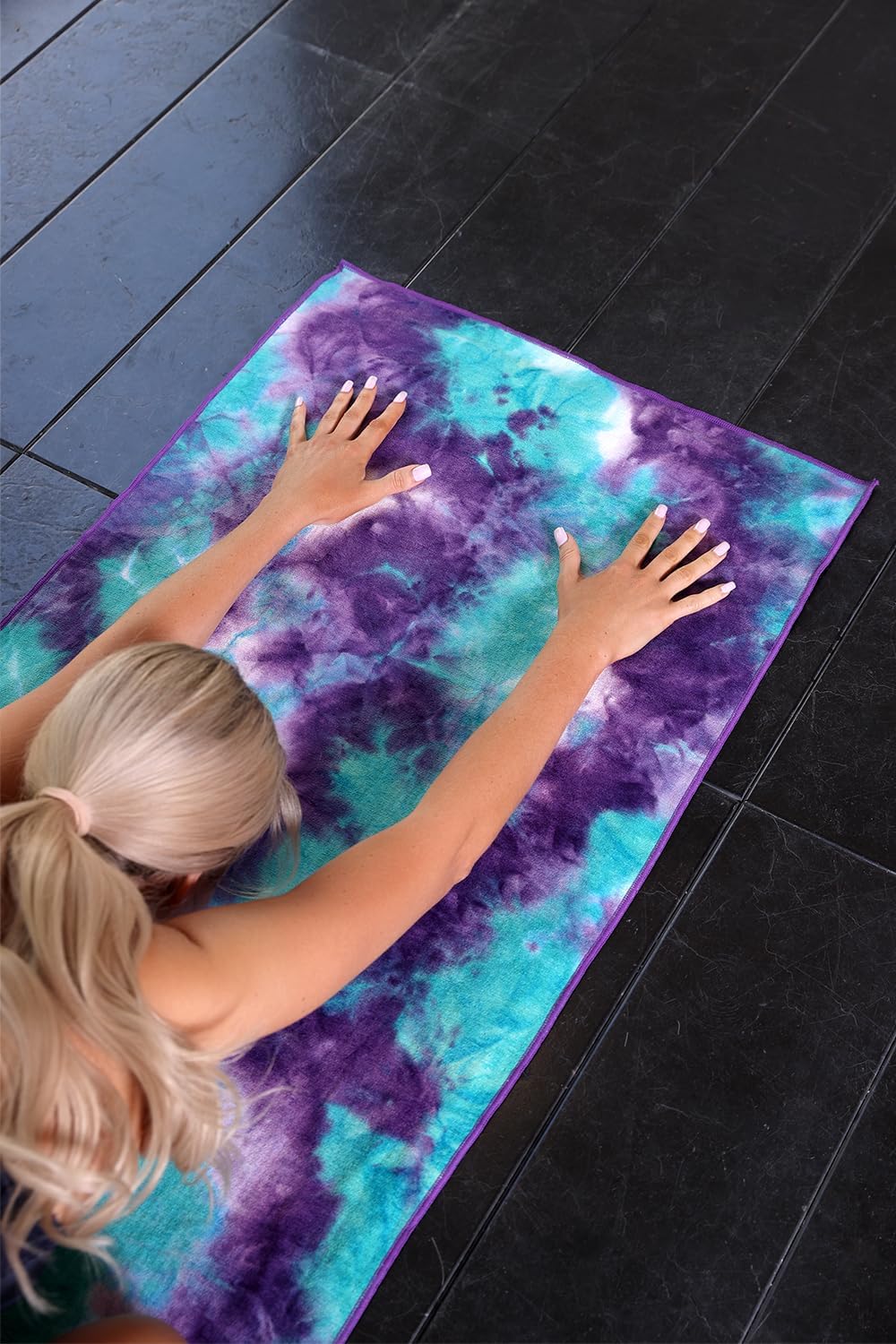 Hot Yoga Towel - Microfiber Non Slip Yoga Mat Towel with Grip Dot Sweat Absorbent Towel for Hot Yoga, Pilates and Fitness 72" x 24", Dark Cyan/Orange