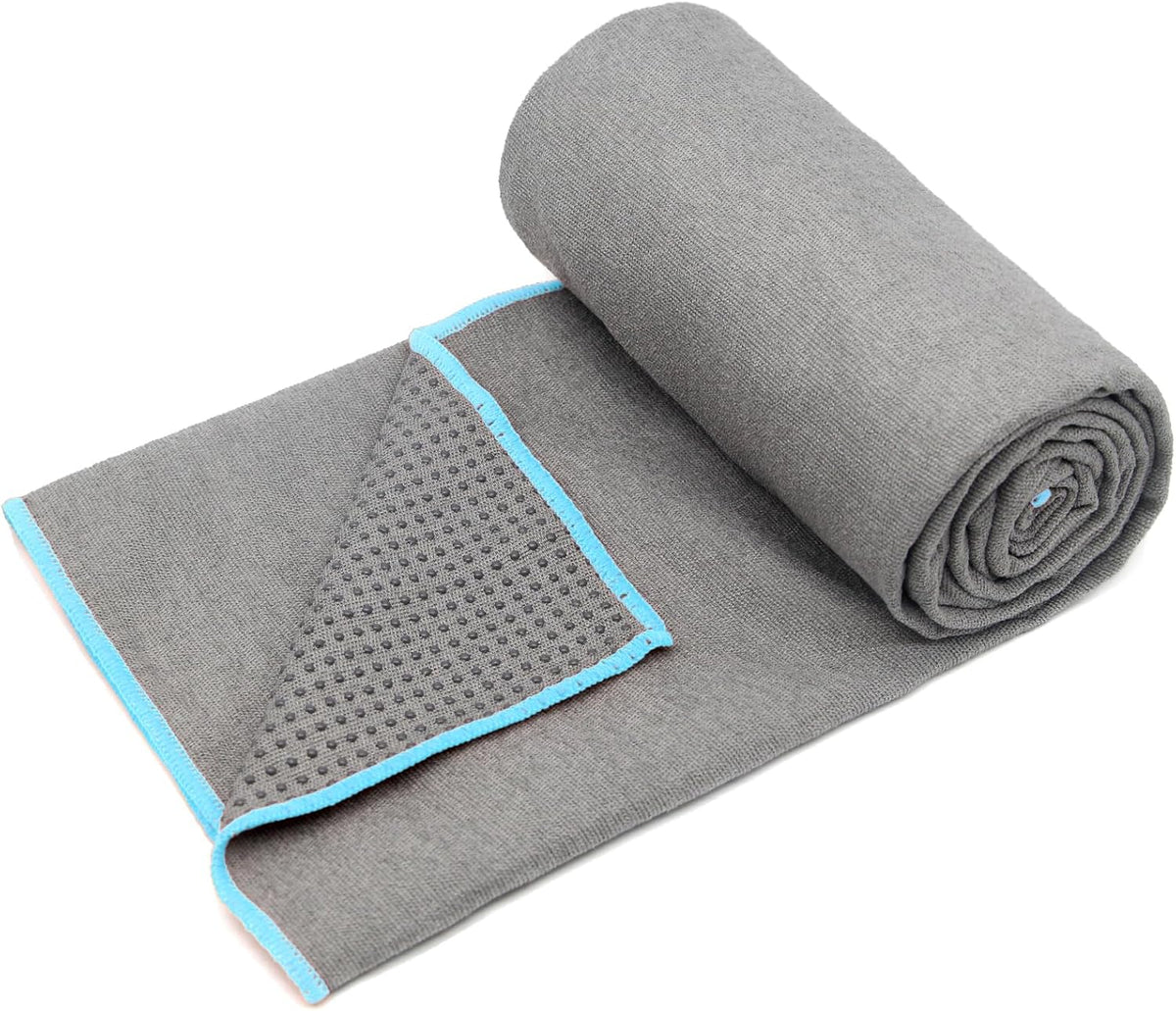 Hot Yoga Towel - Microfiber Non Slip Yoga Mat Towel with Grip Dot Sweat Absorbent Towel for Hot Yoga, Pilates and Fitness 72" x 24", Dark Cyan/Orange