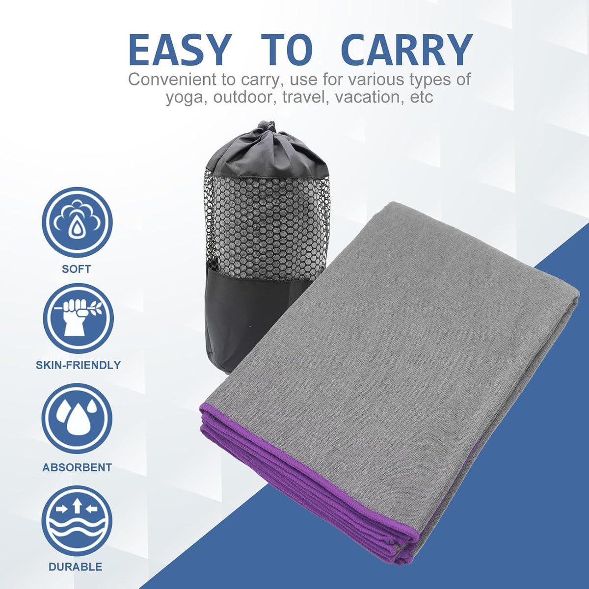 Hot Yoga Towel - Microfiber Non Slip Yoga Mat Towel with Grip Dot Sweat Absorbent Towel for Hot Yoga, Pilates and Fitness 72" x 24", Dark Cyan/Orange