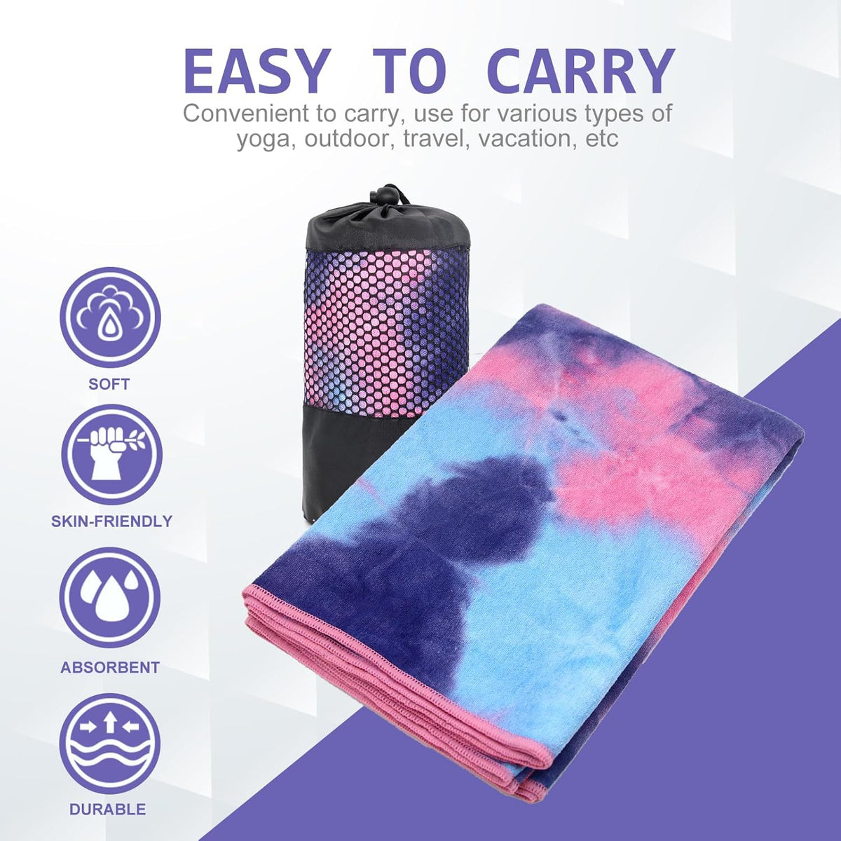 Hot Yoga Towel - Microfiber Non Slip Yoga Mat Towel with Grip Dot Sweat Absorbent Towel for Hot Yoga, Pilates and Fitness 72" x 24", Dark Cyan/Orange