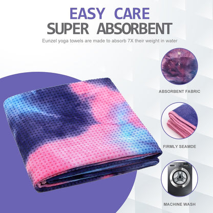Hot Yoga Towel - Microfiber Non Slip Yoga Mat Towel with Grip Dot Sweat Absorbent Towel for Hot Yoga, Pilates and Fitness 72" x 24", Dark Cyan/Orange