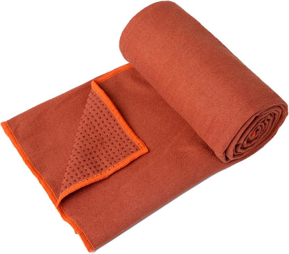 Hot Yoga Towel - Microfiber Non Slip Yoga Mat Towel with Grip Dot Sweat Absorbent Towel for Hot Yoga, Pilates and Fitness 72" x 24", Dark Cyan/Orange