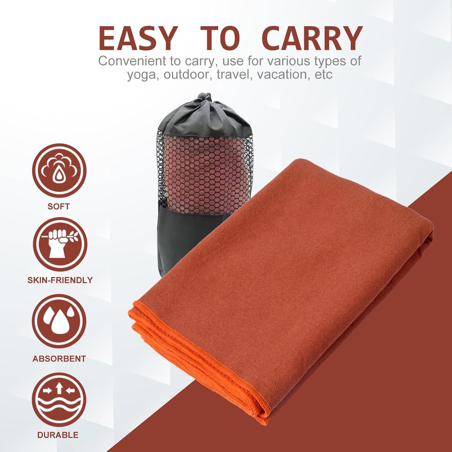 Hot Yoga Towel - Microfiber Non Slip Yoga Mat Towel with Grip Dot Sweat Absorbent Towel for Hot Yoga, Pilates and Fitness 72" x 24", Dark Cyan/Orange