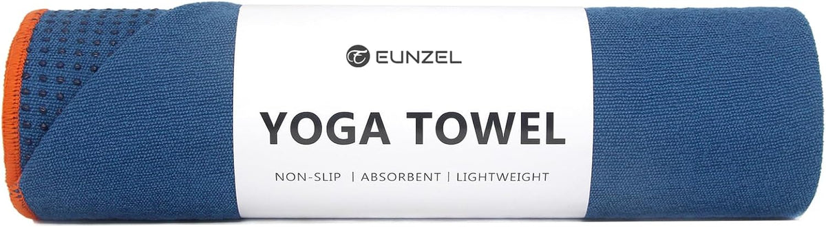 Hot Yoga Towel - Microfiber Non Slip Yoga Mat Towel with Grip Dot Sweat Absorbent Towel for Hot Yoga, Pilates and Fitness 72" x 24", Dark Cyan/Orange