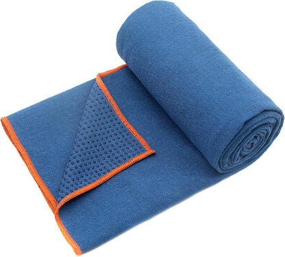 Hot Yoga Towel - Microfiber Non Slip Yoga Mat Towel with Grip Dot Sweat Absorbent Towel for Hot Yoga, Pilates and Fitness 72" x 24", Dark Cyan/Orange
