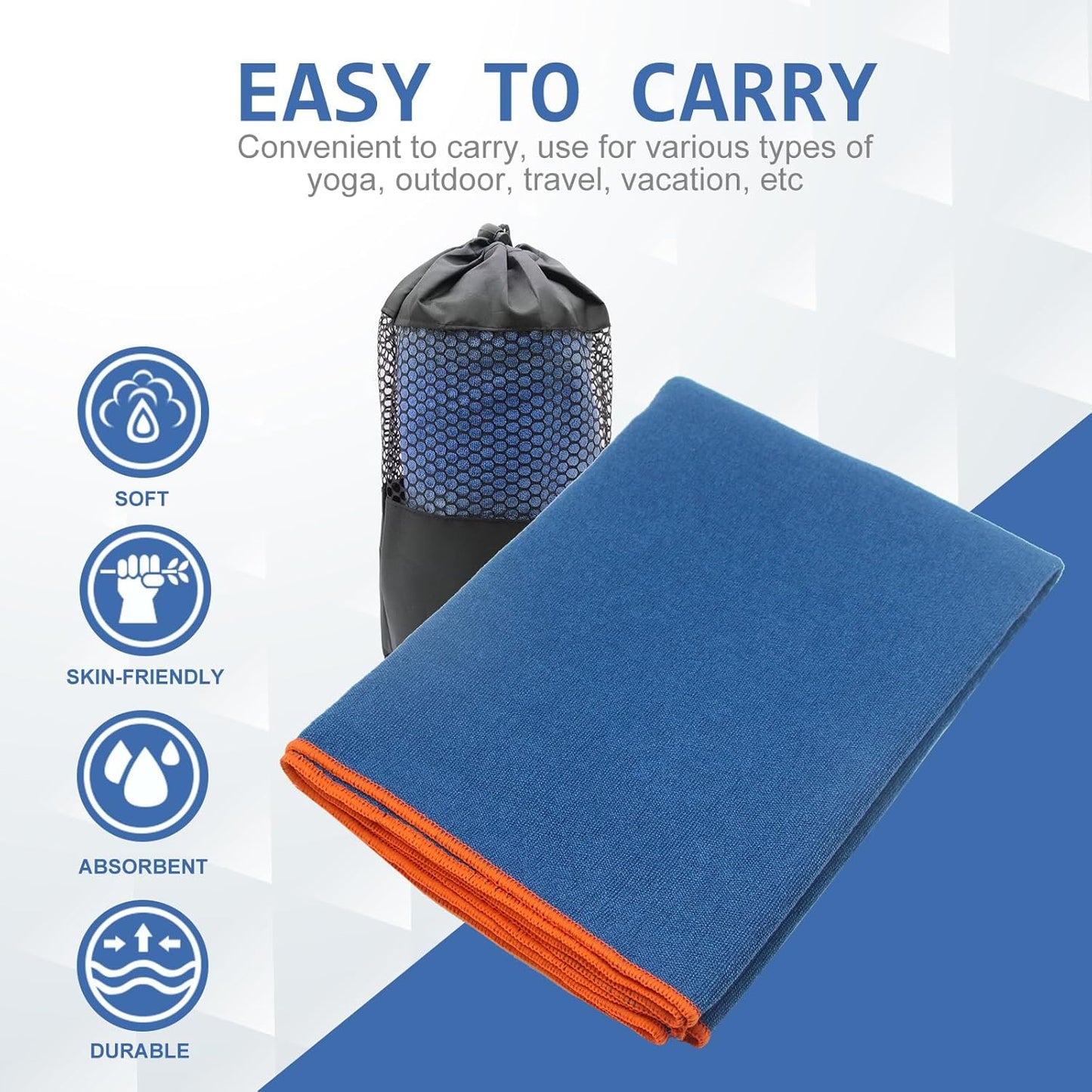 Hot Yoga Towel - Microfiber Non Slip Yoga Mat Towel with Grip Dot Sweat Absorbent Towel for Hot Yoga, Pilates and Fitness 72" x 24", Dark Cyan/Orange