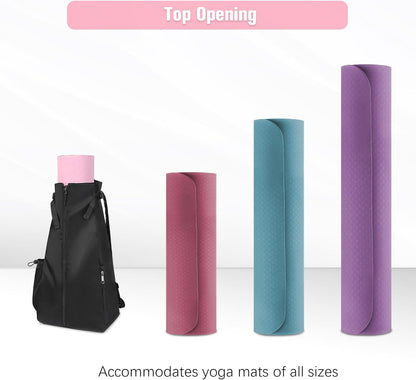 Yoga Mat Bag, Adjustable Yogamat Blocks Carrier with Backpack Straps and Side Pockets, Top-Opening Yoga Backpack for Yoga Accessories