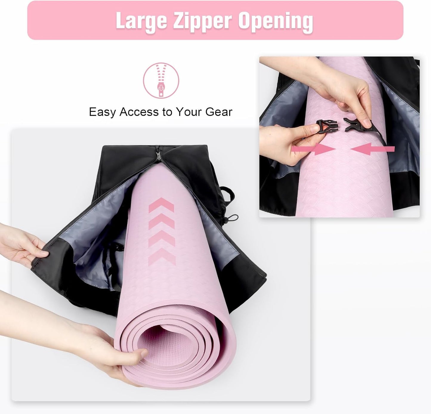 Yoga Mat Bag, Adjustable Yogamat Blocks Carrier with Backpack Straps and Side Pockets, Top-Opening Yoga Backpack for Yoga Accessories