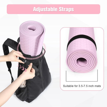 Yoga Mat Bag, Adjustable Yogamat Blocks Carrier with Backpack Straps and Side Pockets, Top-Opening Yoga Backpack for Yoga Accessories
