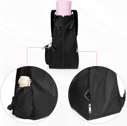Yoga Mat Bag, Adjustable Yogamat Blocks Carrier with Backpack Straps and Side Pockets, Top-Opening Yoga Backpack for Yoga Accessories
