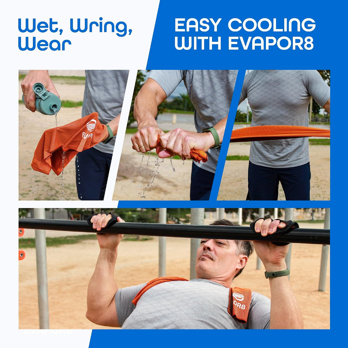 Evapor8 Cooling Towels with 2 Silicone Cases, 4 Pack, UPF 50