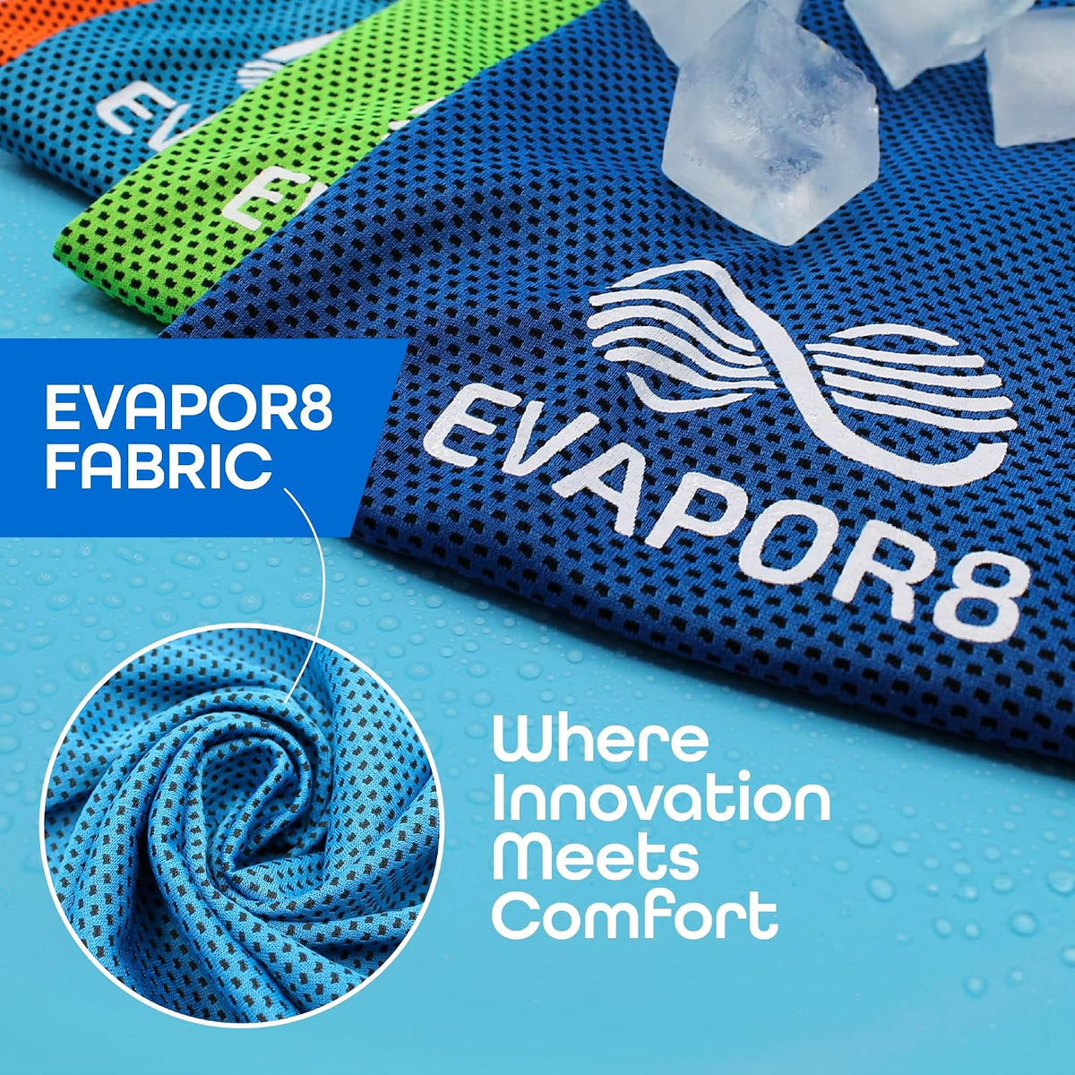 Evapor8 Cooling Towels with 2 Silicone Cases, 4 Pack, UPF 50