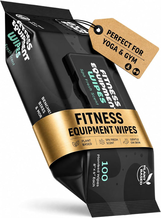 GymSoap Gym & Yoga Mat Cleaner Wipes, Plant Based - 100 Gym Equipment Wipes to Clean Exercise Equipment, Treadmill, Peloton Bikes - Gym Supplies, Cleaning Wipes for Home & Gym - Spa Fresh Scent