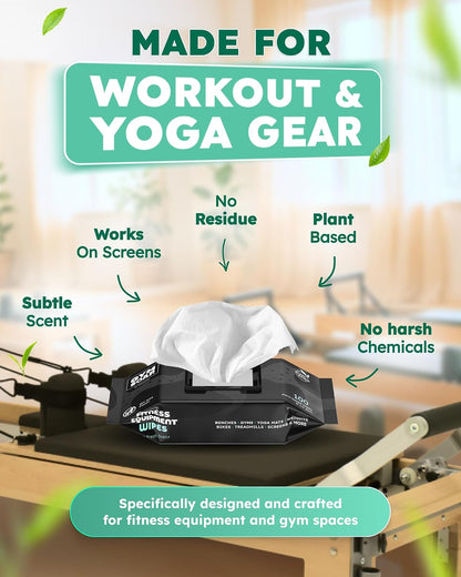 GymSoap Gym & Yoga Mat Cleaner Wipes, Plant Based - 100 Gym Equipment Wipes to Clean Exercise Equipment, Treadmill, Peloton Bikes - Gym Supplies, Cleaning Wipes for Home & Gym - Spa Fresh Scent