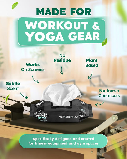 GymSoap Gym & Yoga Mat Cleaner Wipes, Plant Based - 100 Gym Equipment Wipes to Clean Exercise Equipment, Treadmill, Peloton Bikes - Gym Supplies, Cleaning Wipes for Home & Gym - Spa Fresh Scent
