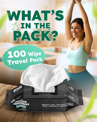 GymSoap Gym & Yoga Mat Cleaner Wipes, Plant Based - 100 Gym Equipment Wipes to Clean Exercise Equipment, Treadmill, Peloton Bikes - Gym Supplies, Cleaning Wipes for Home & Gym - Spa Fresh Scent