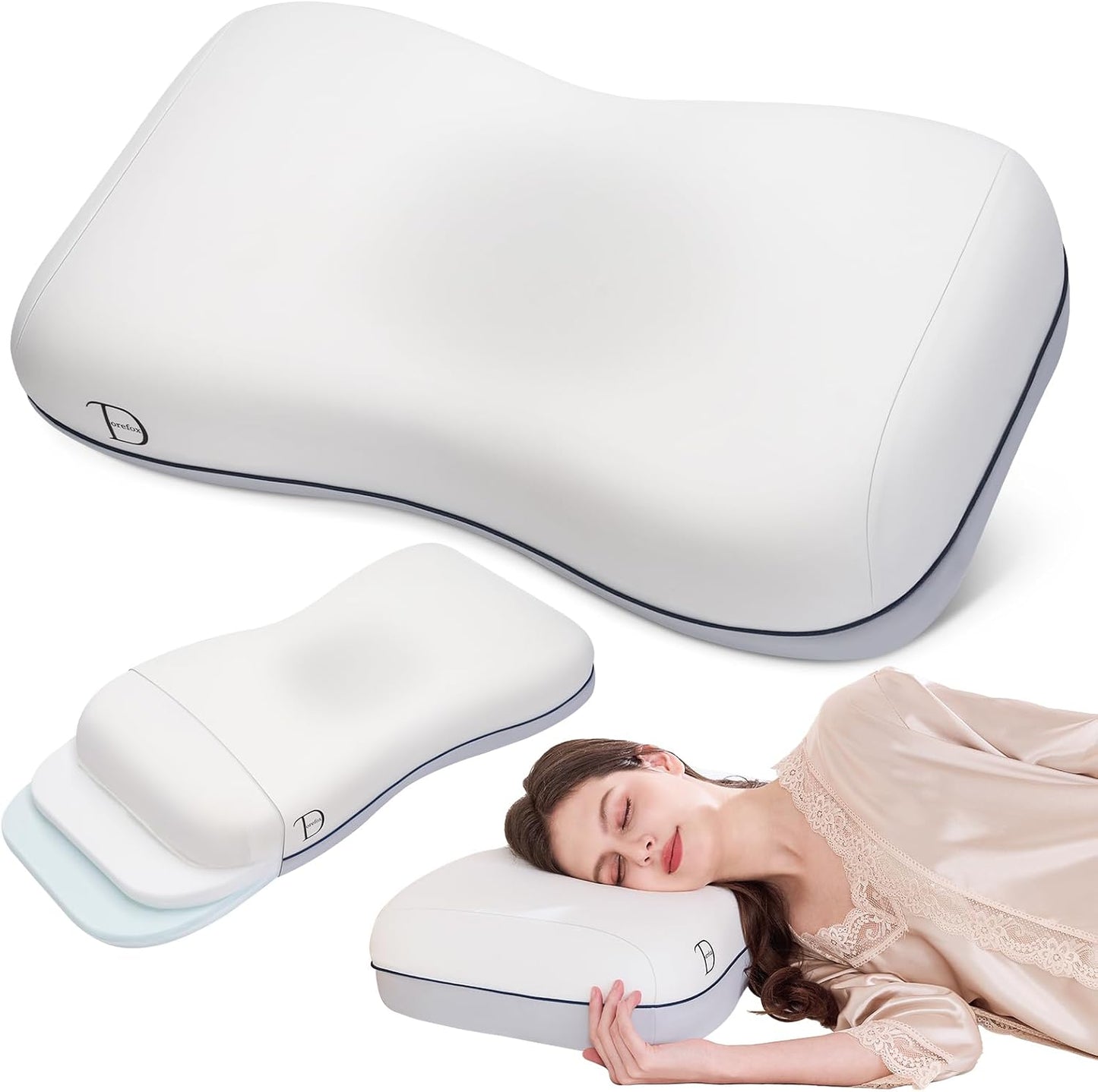 Cervical Neck Pillow, Adjustable Memory Foam for Neck Support, White