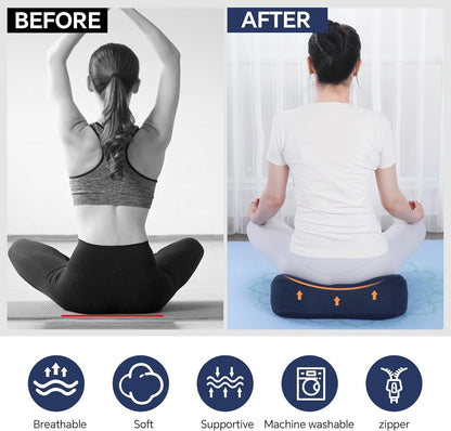 2-Piece Yoga Bolster Pillow, Rectangular & Crescent Meditation Cushions with Removable Cover for Restorative Yoga, Meditation Accessories for Sitting on Floor