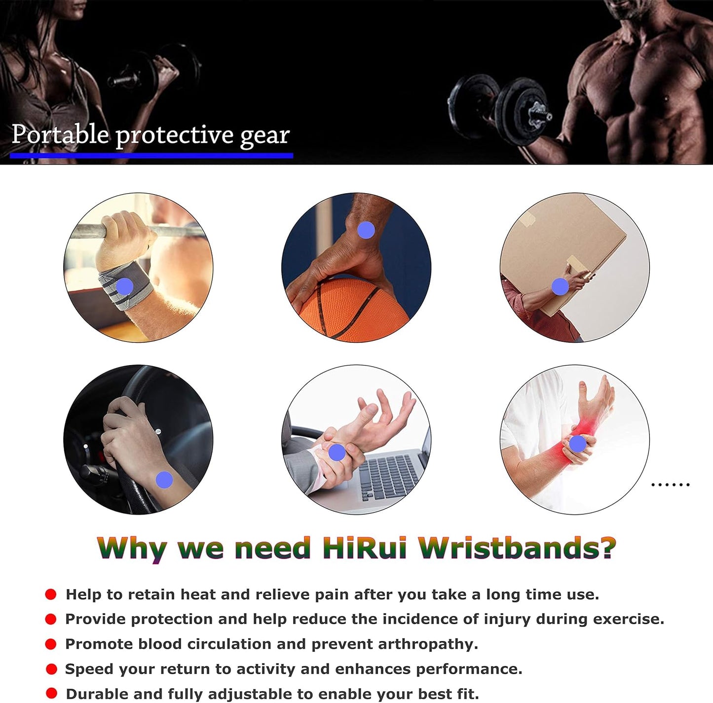 2 Pack Wrist Compression Strap and Wrist Brace Sport Wrist Support for Fitness, Weightlifting, Tendonitis, Carpal Tunnel Arthritis, Pain Relief-Wear Anywhere-Adjustable (Black)