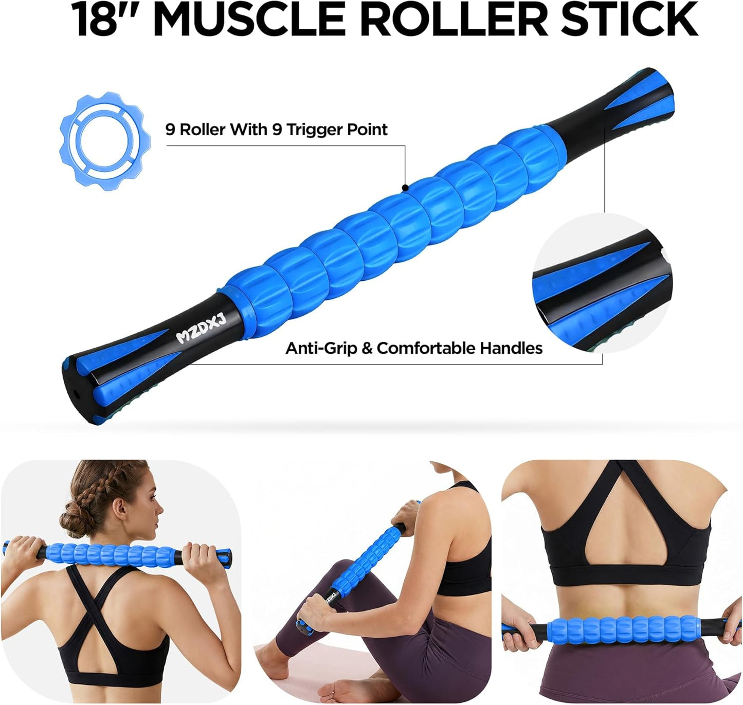 Muscle Roller Massage Roller Stick- Deep Tissue Fascia Blaster for Myofascial Pain Relief, Lymphatic Drainage & Body Sculpting, Handheld Physical Therapy & Recovery Tool (Purple Black-18 inch)