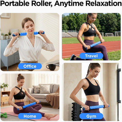Muscle Roller Massage Roller Stick- Deep Tissue Fascia Blaster for Myofascial Pain Relief, Lymphatic Drainage & Body Sculpting, Handheld Physical Therapy & Recovery Tool (Purple Black-18 inch)