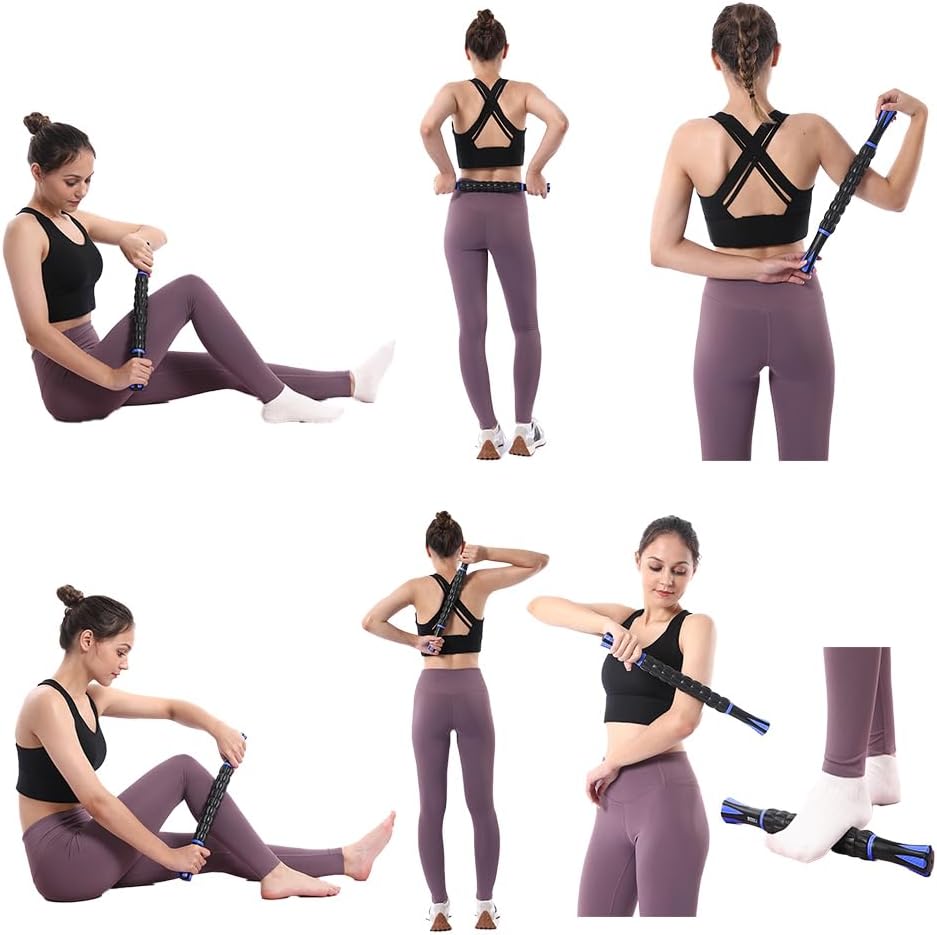 Muscle Roller Massage Roller Stick- Deep Tissue Fascia Blaster for Myofascial Pain Relief, Lymphatic Drainage & Body Sculpting, Handheld Physical Therapy & Recovery Tool (Purple Black-18 inch)
