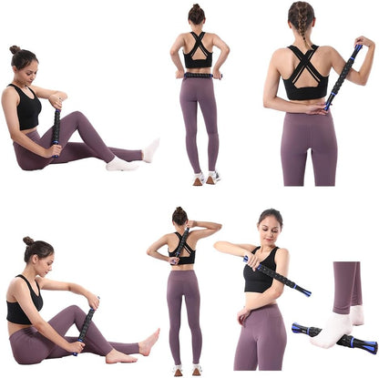Muscle Roller Massage Roller Stick- Deep Tissue Fascia Blaster for Myofascial Pain Relief, Lymphatic Drainage & Body Sculpting, Handheld Physical Therapy & Recovery Tool (Purple Black-18 inch)