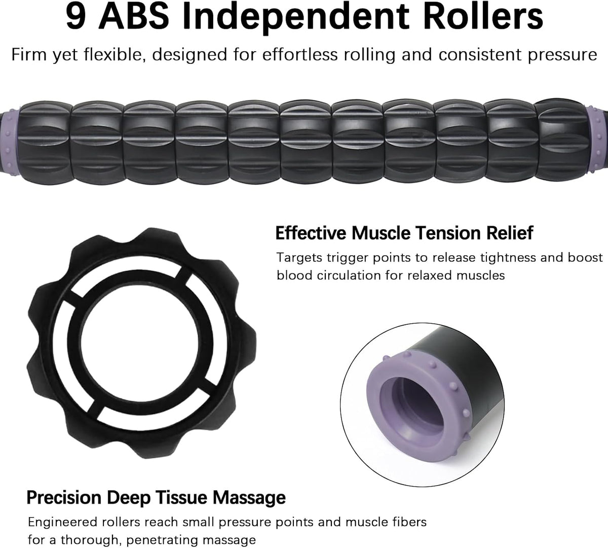 Muscle Roller Massage Roller Stick- Deep Tissue Fascia Blaster for Myofascial Pain Relief, Lymphatic Drainage & Body Sculpting, Handheld Physical Therapy & Recovery Tool (Purple Black-18 inch)