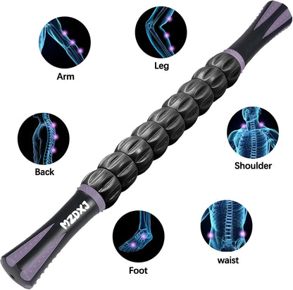Muscle Roller Massage Roller Stick- Deep Tissue Fascia Blaster for Myofascial Pain Relief, Lymphatic Drainage & Body Sculpting, Handheld Physical Therapy & Recovery Tool (Purple Black-18 inch)