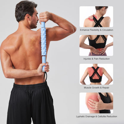 Muscle Roller Massage Roller Stick- Deep Tissue Fascia Blaster for Myofascial Pain Relief, Lymphatic Drainage & Body Sculpting, Handheld Physical Therapy & Recovery Tool (Purple Black-18 inch)