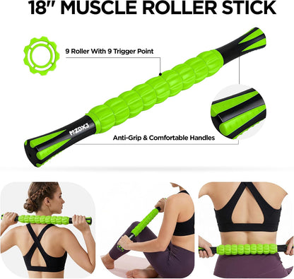 Muscle Roller Massage Roller Stick- Deep Tissue Fascia Blaster for Myofascial Pain Relief, Lymphatic Drainage & Body Sculpting, Handheld Physical Therapy & Recovery Tool (Purple Black-18 inch)