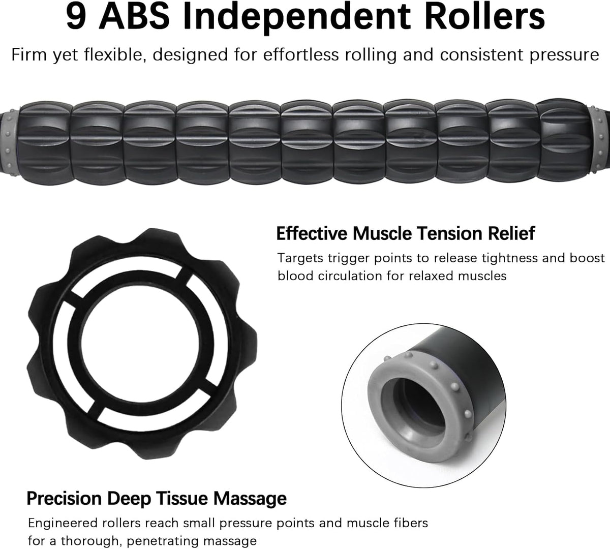 Muscle Roller Massage Roller Stick- Deep Tissue Fascia Blaster for Myofascial Pain Relief, Lymphatic Drainage & Body Sculpting, Handheld Physical Therapy & Recovery Tool (Purple Black-18 inch)