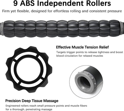 Muscle Roller Massage Roller Stick- Deep Tissue Fascia Blaster for Myofascial Pain Relief, Lymphatic Drainage & Body Sculpting, Handheld Physical Therapy & Recovery Tool (Purple Black-18 inch)