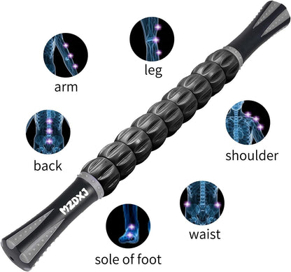 Muscle Roller Massage Roller Stick- Deep Tissue Fascia Blaster for Myofascial Pain Relief, Lymphatic Drainage & Body Sculpting, Handheld Physical Therapy & Recovery Tool (Purple Black-18 inch)