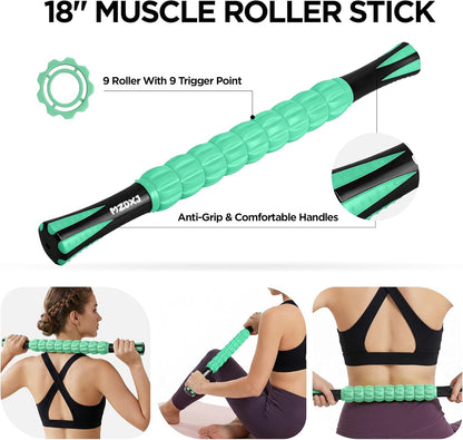 Muscle Roller Massage Roller Stick- Deep Tissue Fascia Blaster for Myofascial Pain Relief, Lymphatic Drainage & Body Sculpting, Handheld Physical Therapy & Recovery Tool (Purple Black-18 inch)