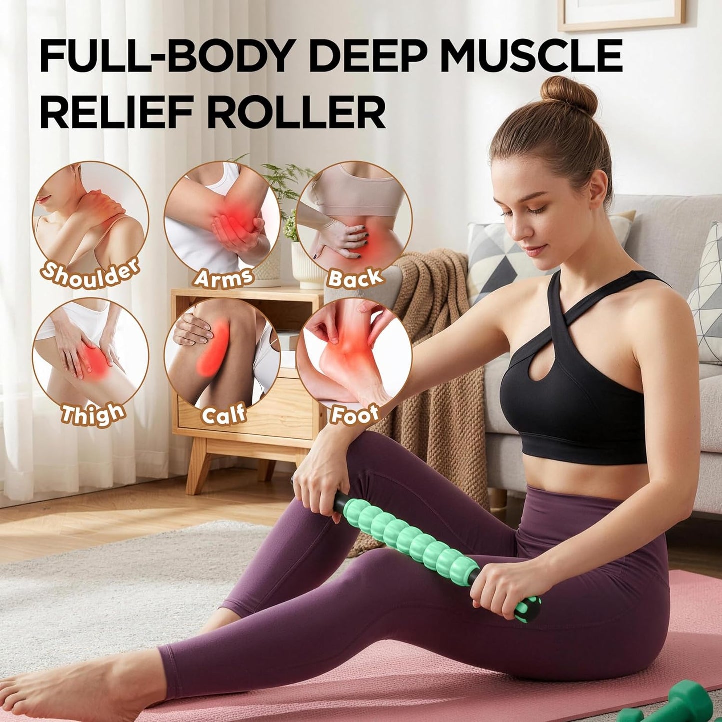 Muscle Roller Massage Roller Stick- Deep Tissue Fascia Blaster for Myofascial Pain Relief, Lymphatic Drainage & Body Sculpting, Handheld Physical Therapy & Recovery Tool (Purple Black-18 inch)
